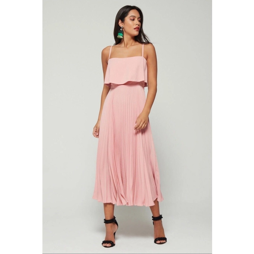 Jill Stuart Nicole Popover Dress Womens 6 Rose Water Pink Pleated Midi